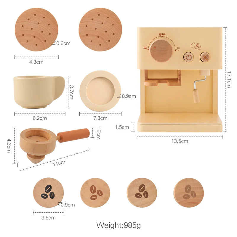 Kids Kitchen Toy Set Wooden Coffee Maker Set Simulation Cookie Maker Kit Pretend Play Educational Toy Block Educational Toy Gift