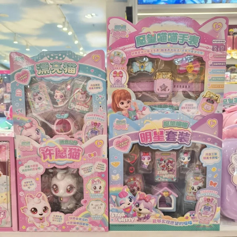 Wishful Meow Cat Toy Set Little Girl Birthday Gift Children Play Pretend Love Heart Cat Complete New 2025 Dollhouse Toy