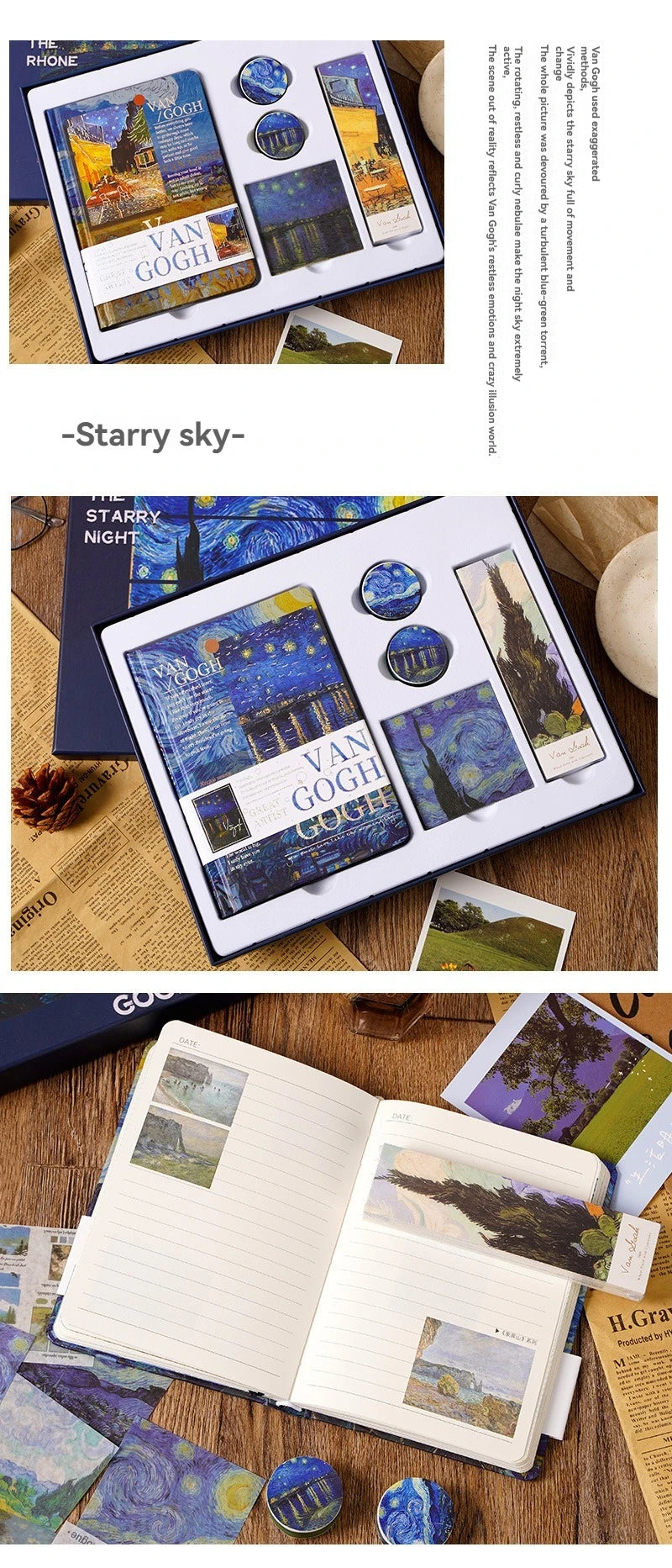 Vintage Handbook Gift Box for Students And Teachers Van Gogh Monet Oil Painting Art Handbook Material Set