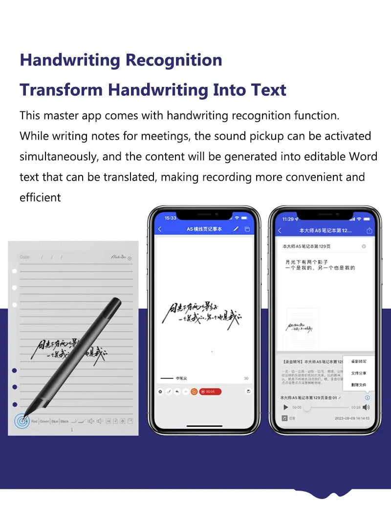 Digital Handwriting Note Book Smart Sync Pen Diary Writing Set AI Cloud Notebook Voice Drawing Bluetooth Real-time Transmission
