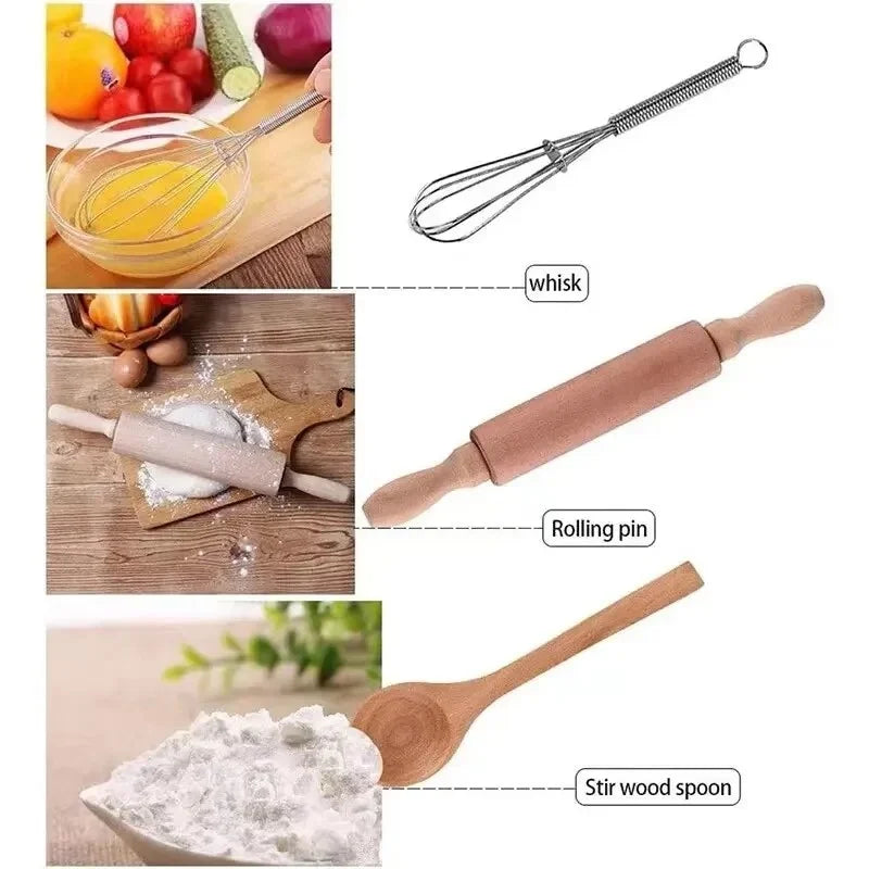 11Pcs/Set Kids Cooking Baking Set Kitchen Pretend Play Toys Includes Apron Chef Hat Mitt & Utensil Birthday Xmas Gifts for Girls