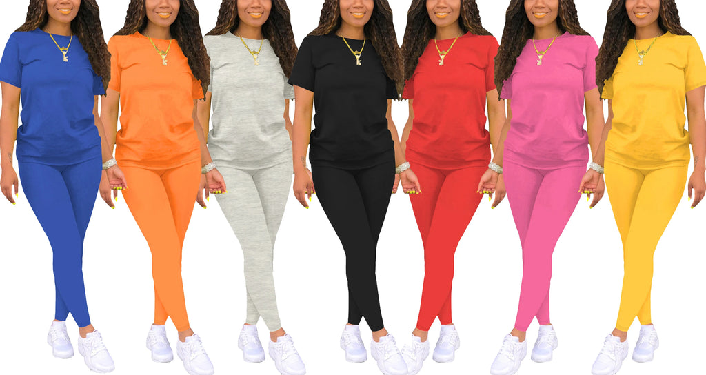 Two Piece Outfits for Women Summer Short Set 2 Piece Outfits Jogger Track Suits Sweatsuits for Women Short Sleeve