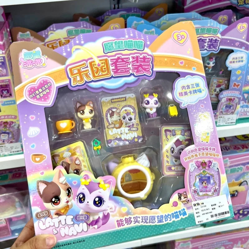 Wishful Meow Cat Toy Set Little Girl Birthday Gift Children Play Pretend Love Heart Cat Complete New 2025 Dollhouse Toy