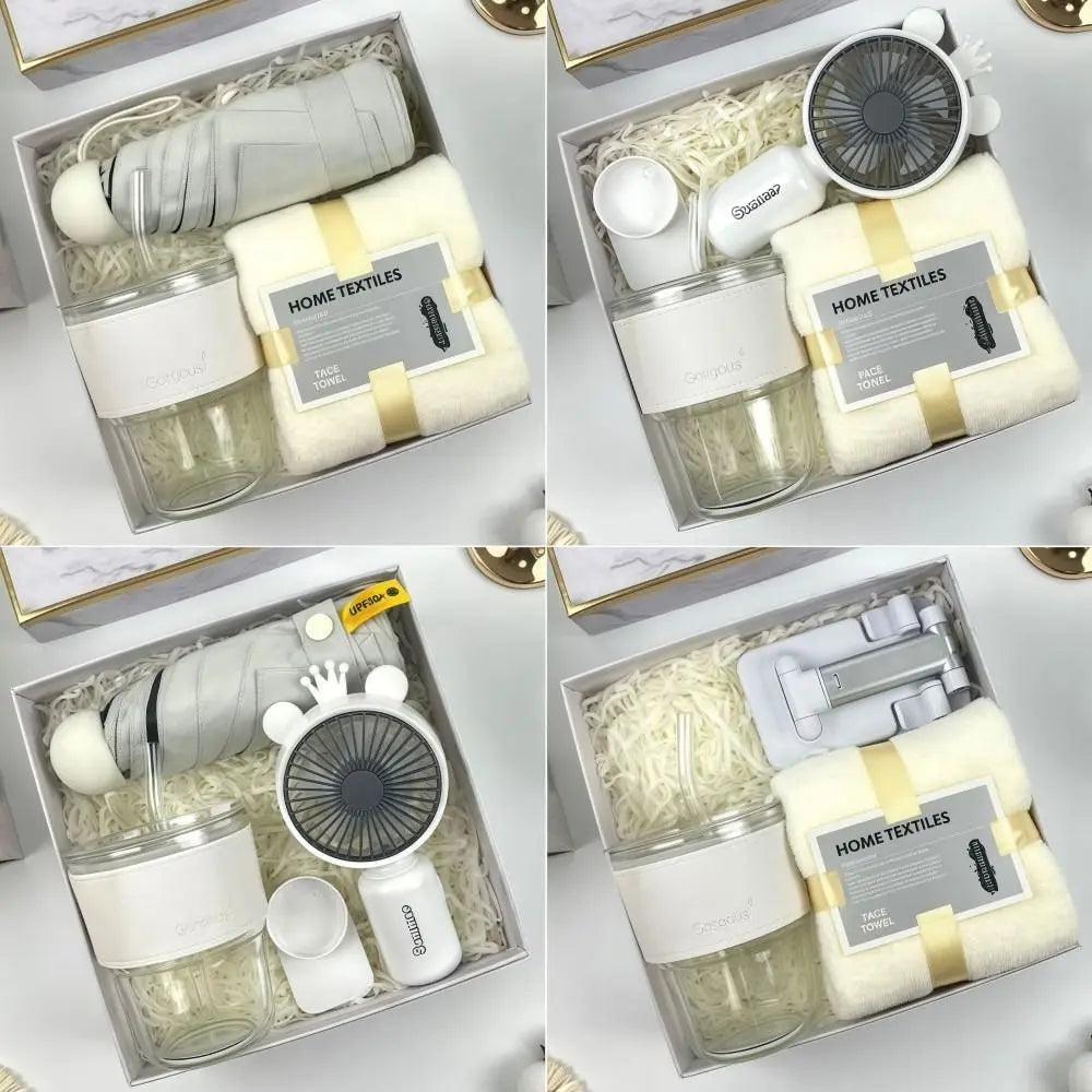 3 IN 1 Souvenir Gift Set Fan/Towel/Cup with Paper Bag Practical Gift Sets Luxury Stylish Design Gift Box Set Personalized Gifts