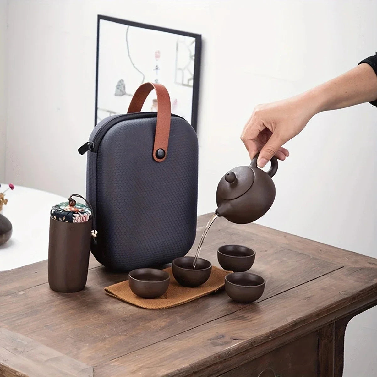 Portable tea set with travel case