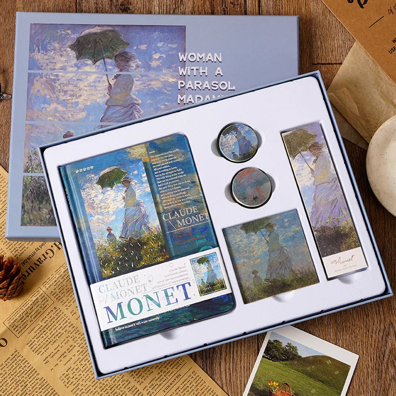 Vintage Handbook Gift Box for Students And Teachers Van Gogh Monet Oil Painting Art Handbook Material Set