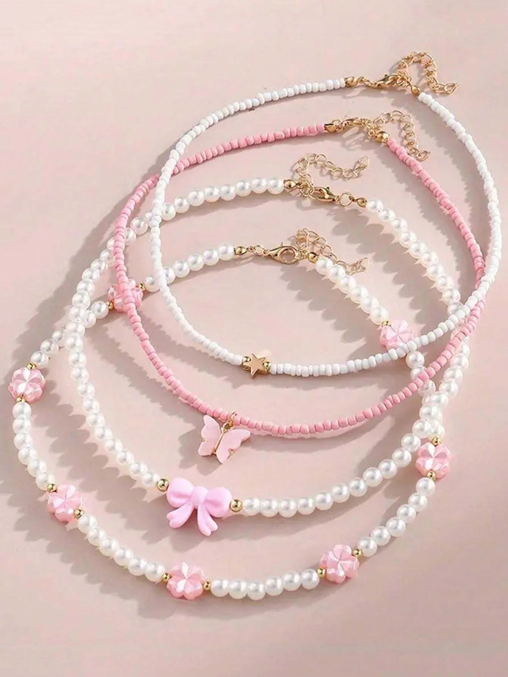 Butterfly Heart Flower Pearl & Beaded Handmade Necklace Set