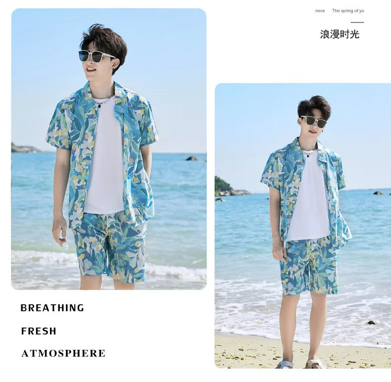 Parent-child Matching Beach Couple Daughter Same Dress Father Son Shirts SetClothes Summer Vacation Look Family Clothing Mother