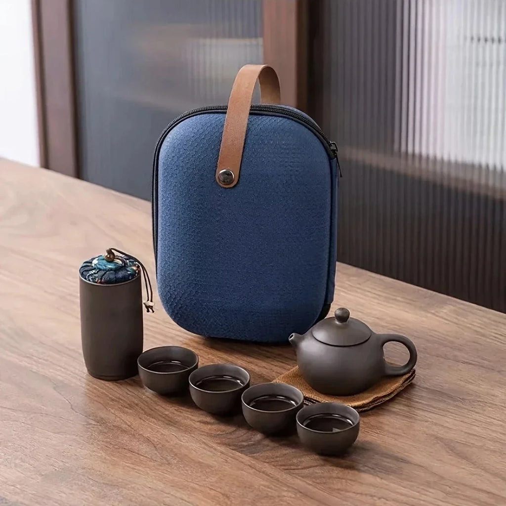 Portable tea set with travel case