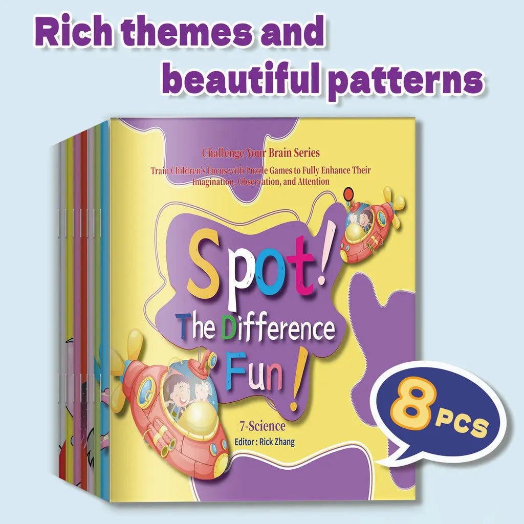 Spot the Difference Puzzle Books for Kids—8-Book Set (Shapes, Colors, Daily Life, Stories, Animals, Plants) — Find Activity