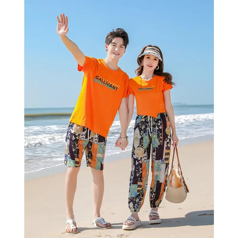 Family Matching Sets Mom Daughter Pants and T Shirt 2 Pieces Suit Dad Son Tops Shorts Two Piece Outfits Parent-child Clothing