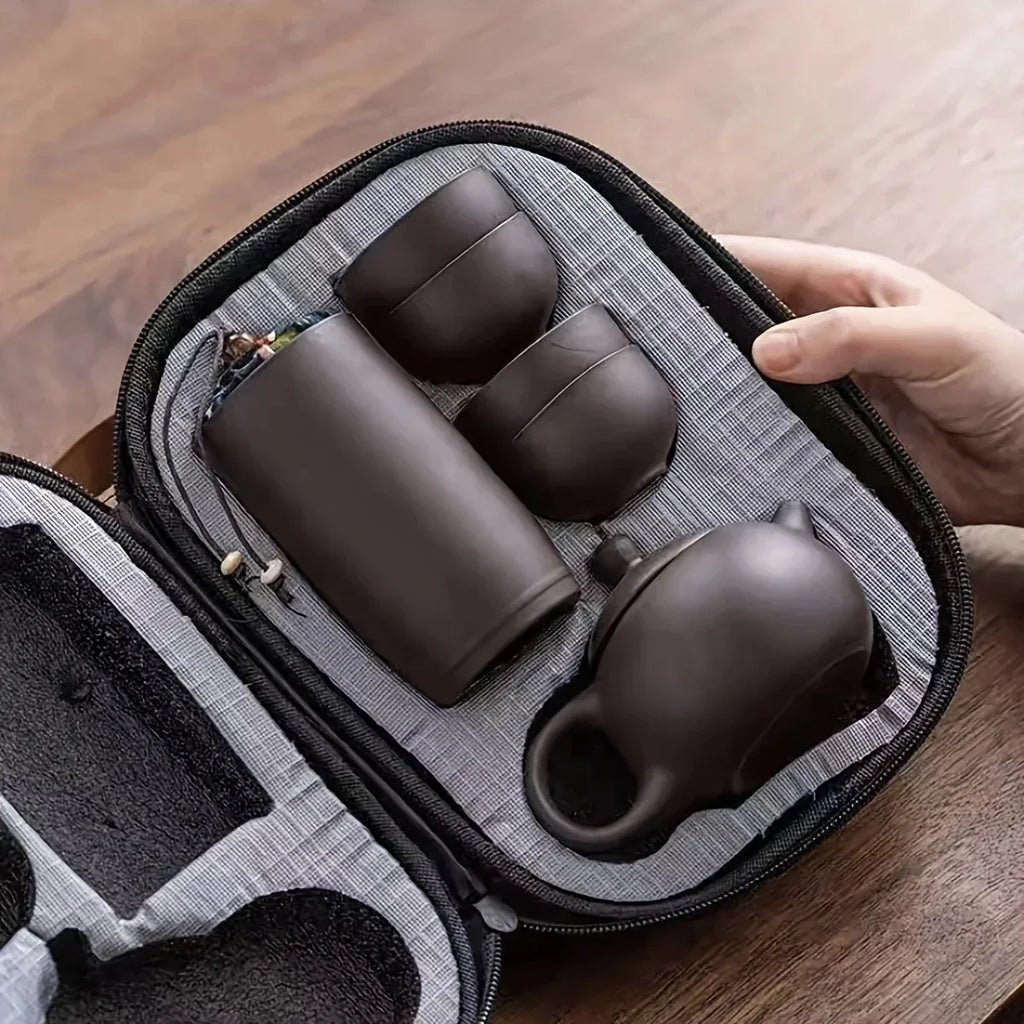 Portable tea set with travel case