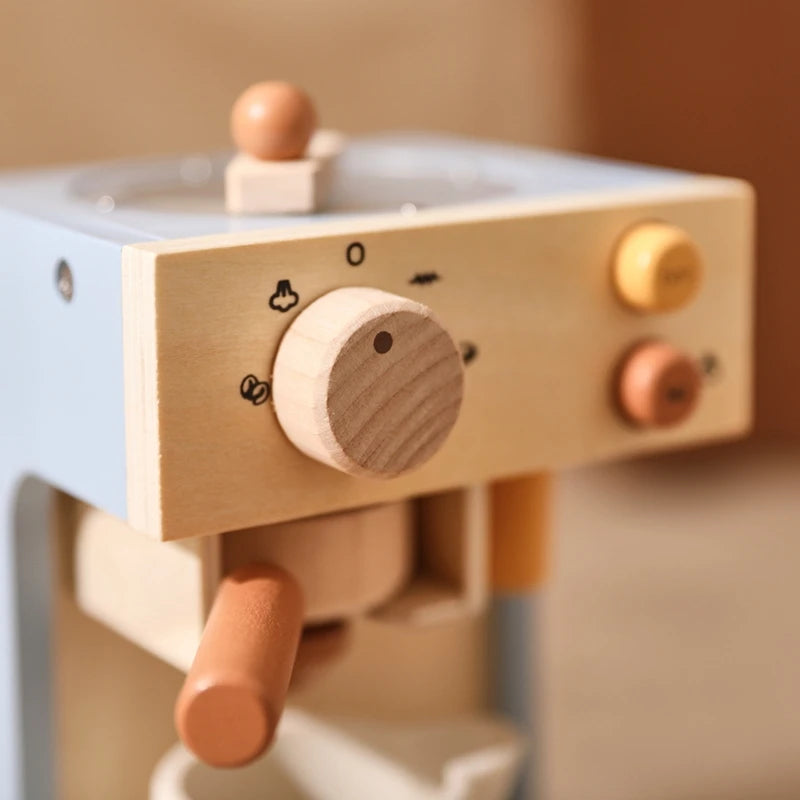 Kids Kitchen Toy Set Wooden Coffee Maker Set Simulation Cookie Maker Kit Pretend Play Educational Toy Block Educational Toy Gift