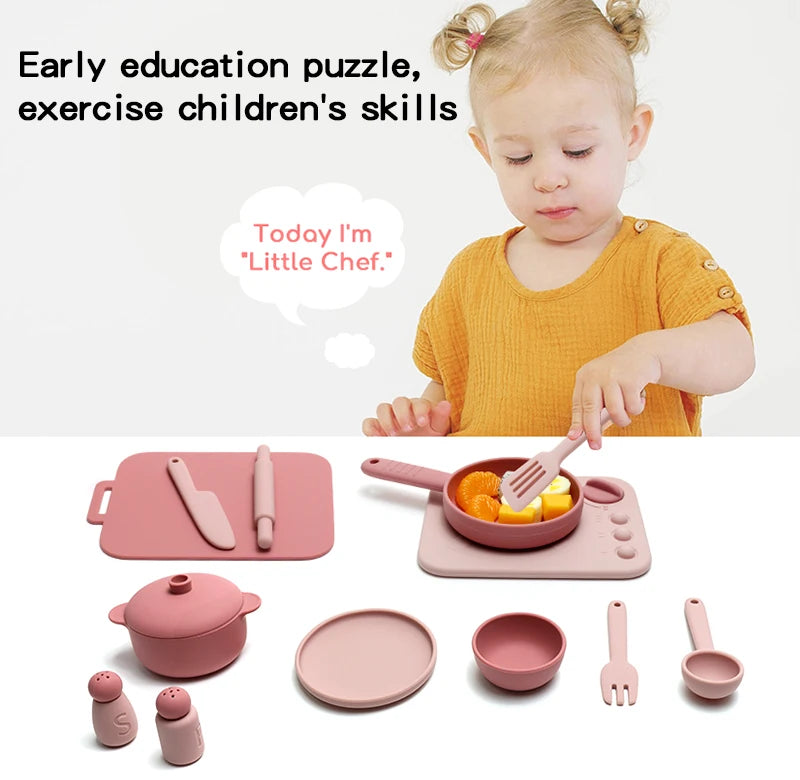 13 Pcs Set Silicone Cooking Play Set Toy Pretend Play Kitchen Tool Play Game Early Educational Toys for Toddlers Kids Gifts