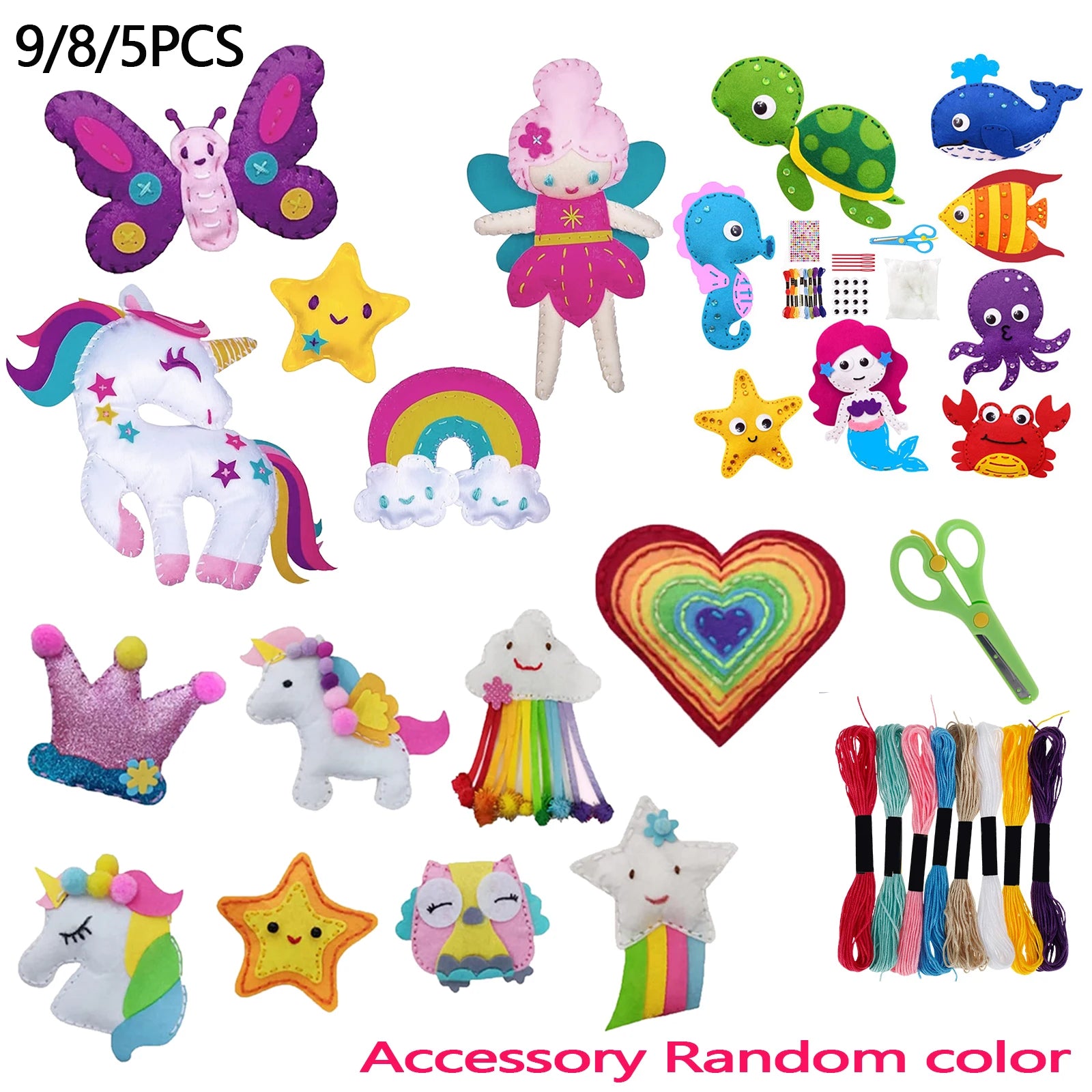 9/8/5Pcs Kids Sewing Kit DIY Felt Sewing Craft Kit Preschool Educational Toy Plush Animals For Kids Beginners Art Christmas Gift