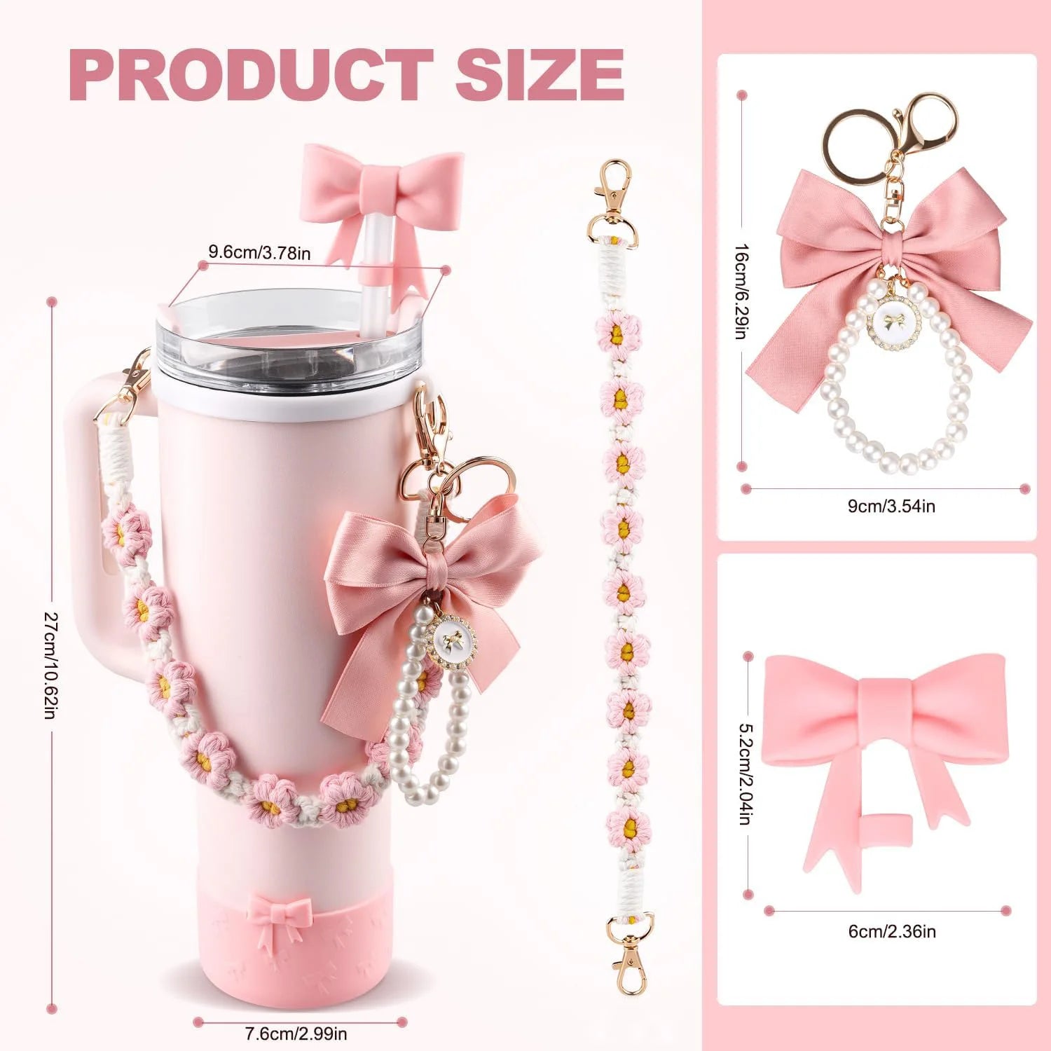 6pcs Water Bottle Accessories Set for Stanley 40oz Tumbler Cup, Including  Handle Strap, Siliocne Boot, Bow Straw Cover