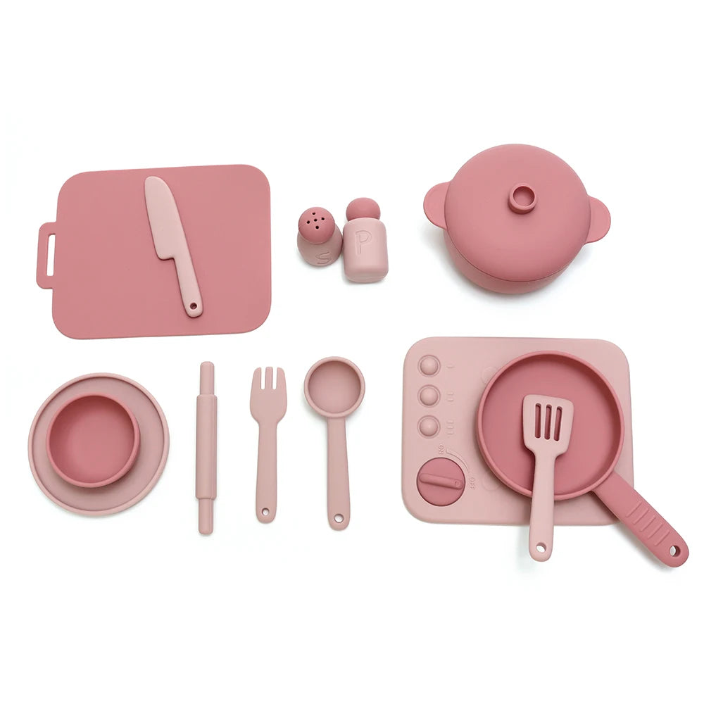 13 Pcs Set Silicone Cooking Play Set Toy Pretend Play Kitchen Tool Play Game Early Educational Toys for Toddlers Kids Gifts