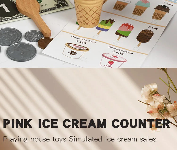 Ice Cream Cart Toy Set - Includes Ice Cream Cones Ice Cream Scoop And Toppings - Perfect Gift For Pretend Play Party Games