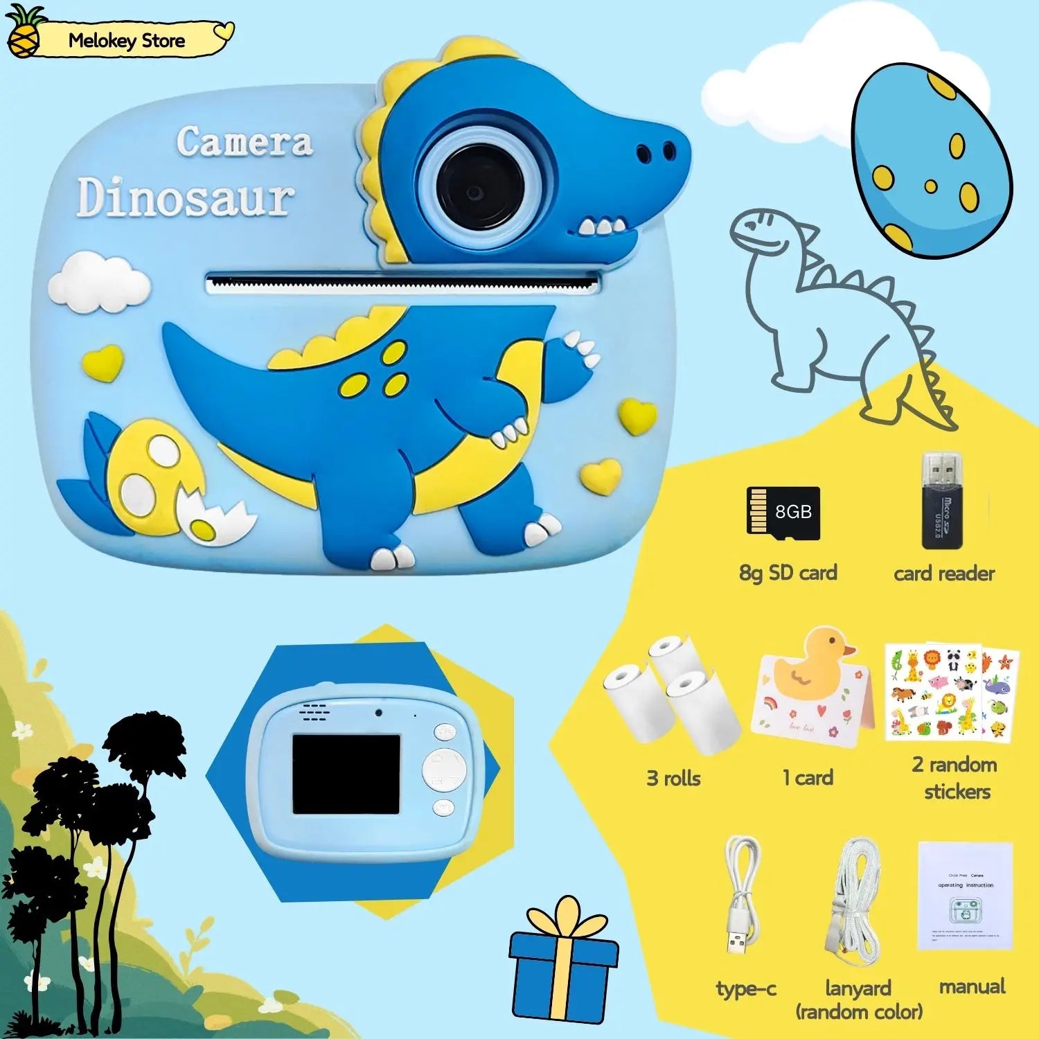 Birthday Gift Set Kids Photo Digital Camera Printer with Games Mini Digital Video Child Instant Print Camera Girl Boy Christmas