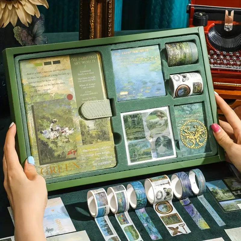 Vintage Notebook Diary Set Heart Thickened Exquisite Literary Diary - Oil Painting Series Diary Gift Box