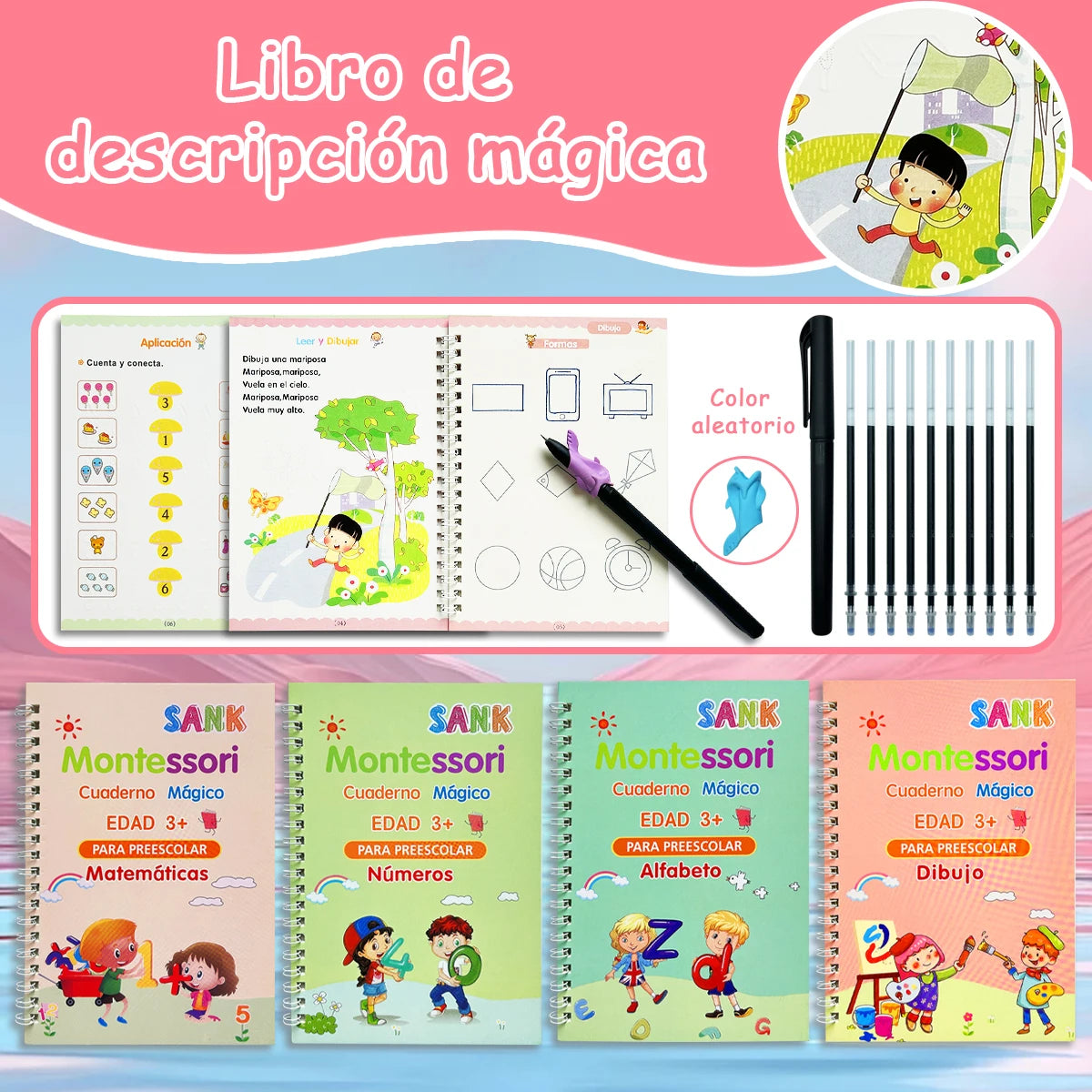 4 Booksset Notebook Spanish Sketchbook Montessori Calligraphy Magic Book Copybook  Handwriting Early Learn