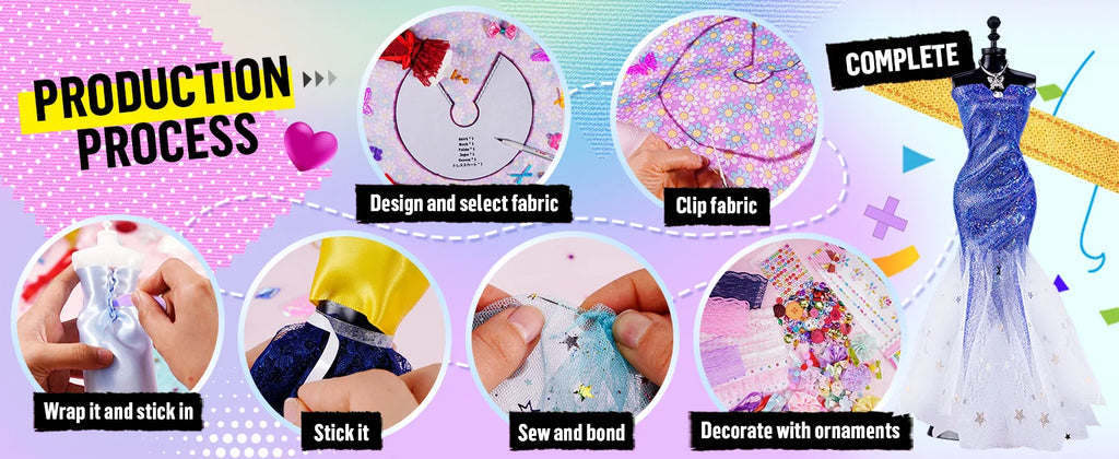 Fashion Design Set Sewing Kit for Kids DIY Princess Dress Clothing Set Handmade Design Kit DIY Toy Collector Gift for Girls