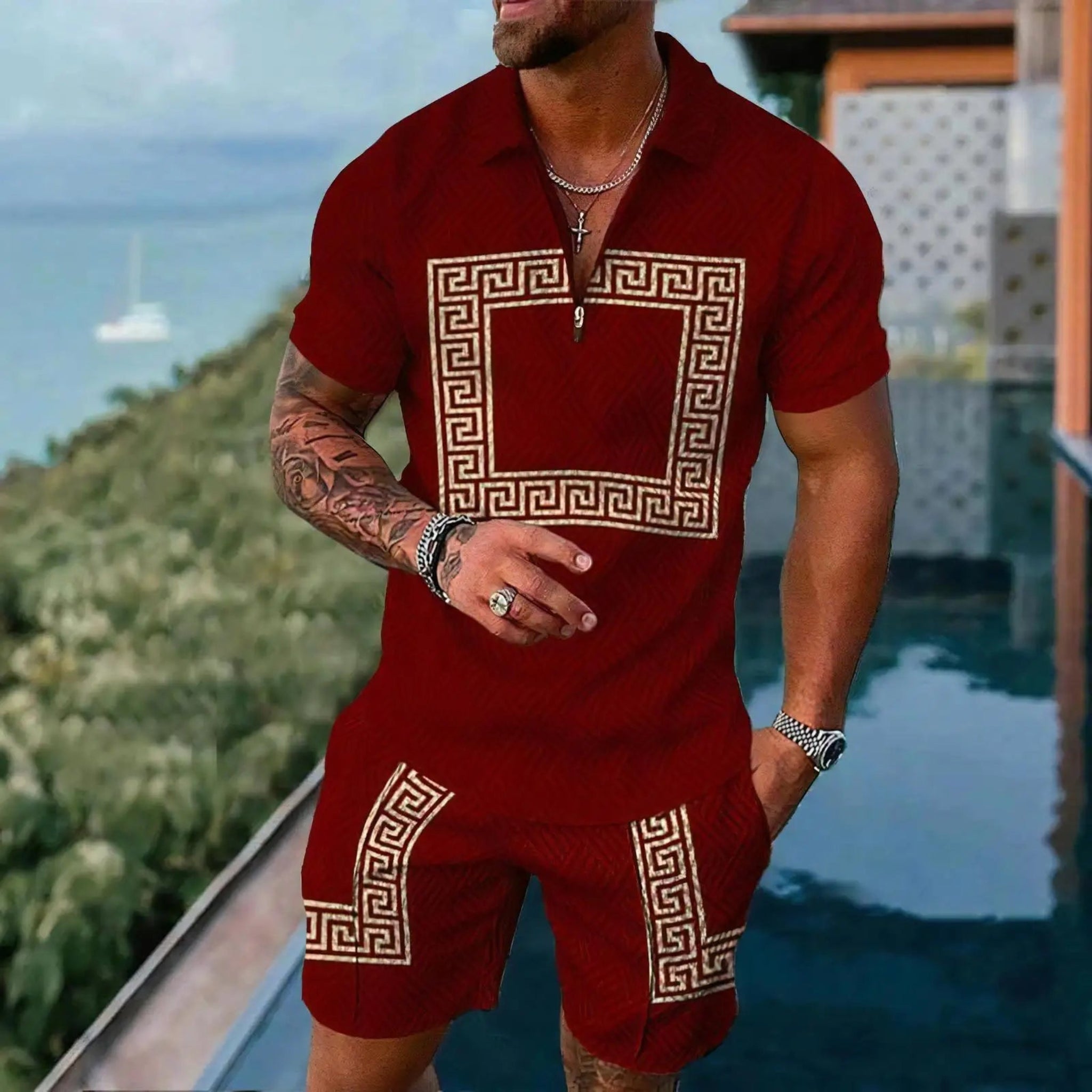 Gold Luxury Pattern Men's Polo Shirts Set
