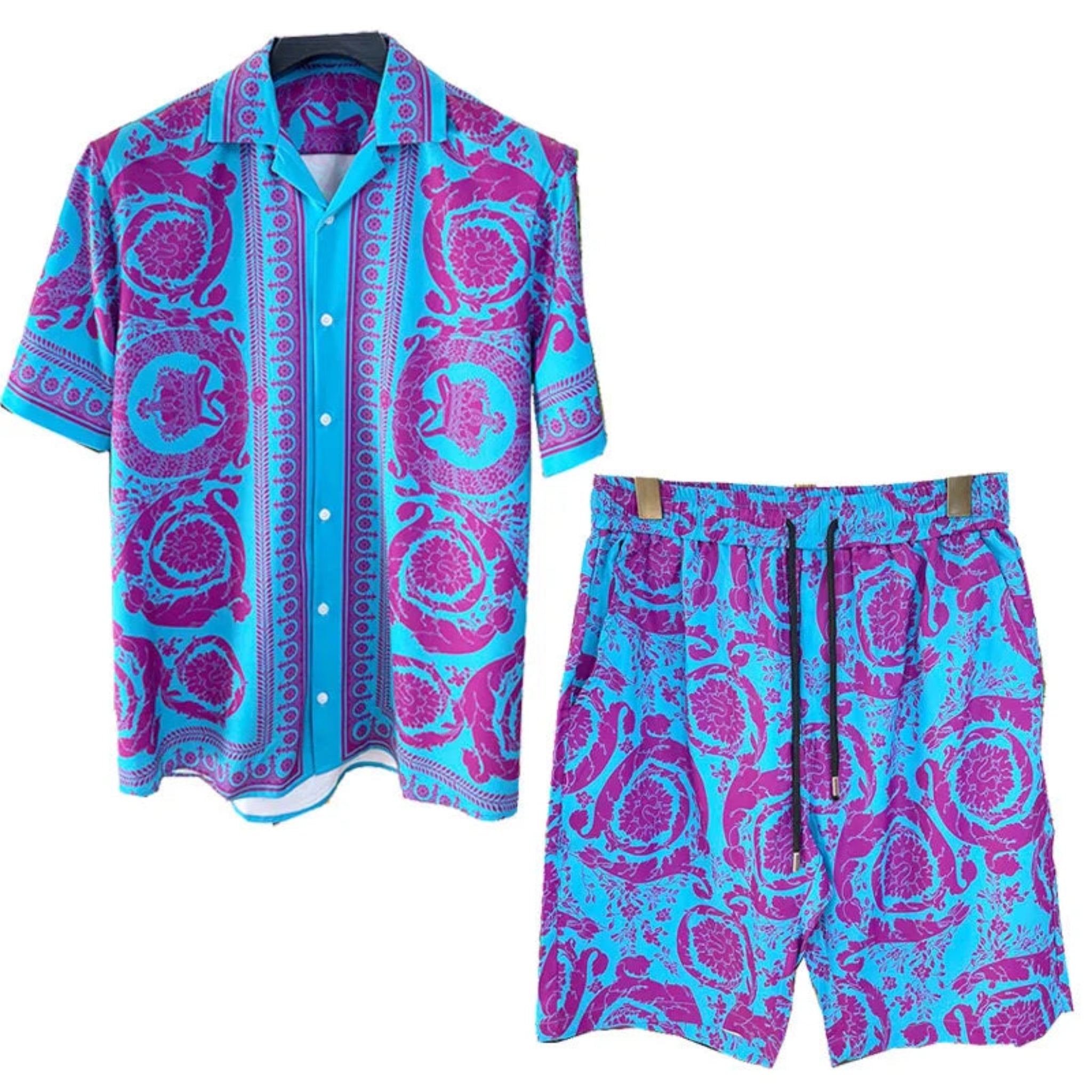 3D printed Beach Short Sleeved Shirt Shorts Set