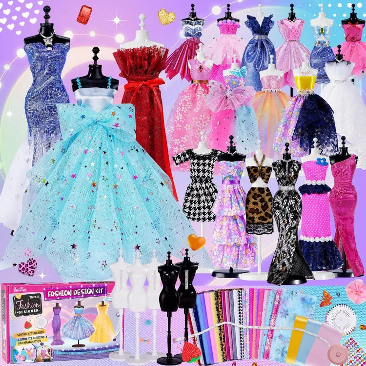 Fashion Design Set Sewing Kit for Kids DIY Princess Dress Clothing Set Handmade Design Kit DIY Toy Collector Gift for Girls