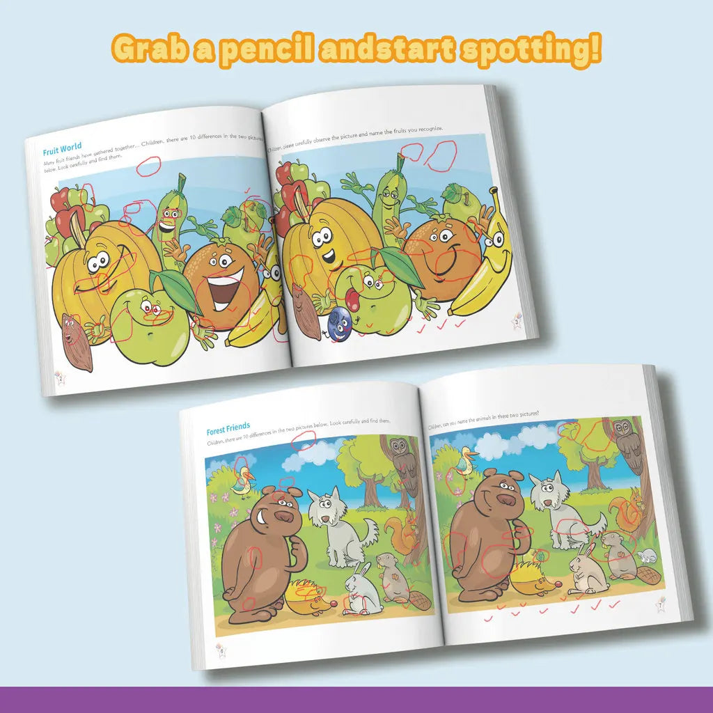 Spot the Difference Puzzle Books for Kids—8-Book Set (Shapes, Colors, Daily Life, Stories, Animals, Plants) — Find Activity