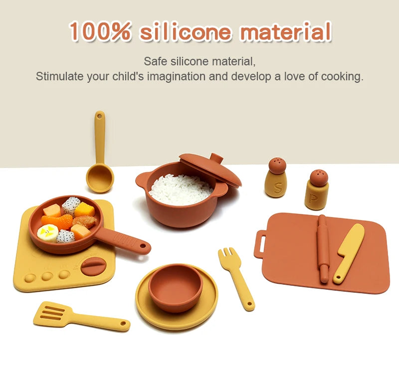 13 Pcs Set Silicone Cooking Play Set Toy Pretend Play Kitchen Tool Play Game Early Educational Toys for Toddlers Kids Gifts