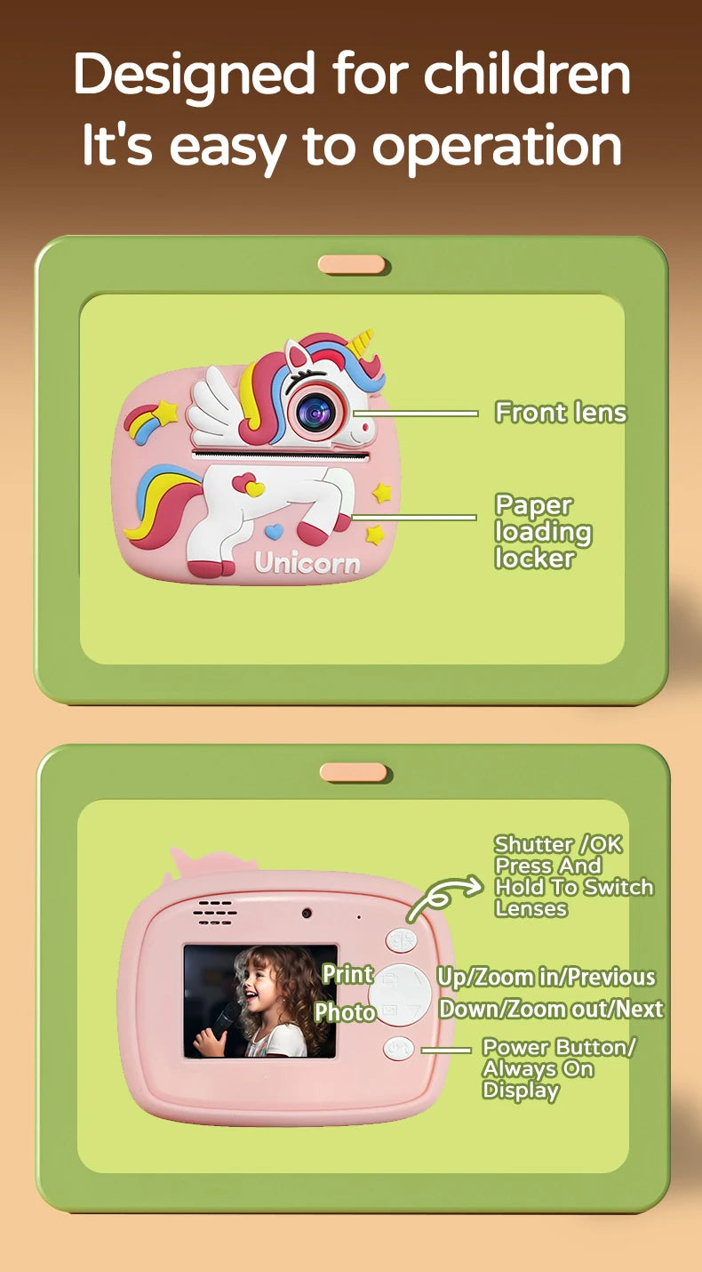 Birthday Gift Set Kids Photo Digital Camera Printer with Games Mini Digital Video Child Instant Print Camera Girl Boy Christmas