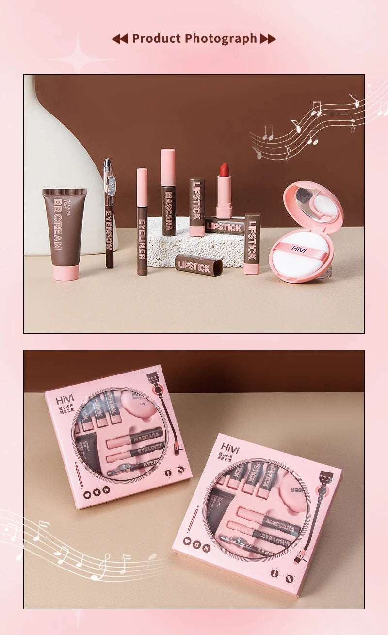 Gift Box 9-piece Lipstick Powder Mascara Eyebrow Pencil Set