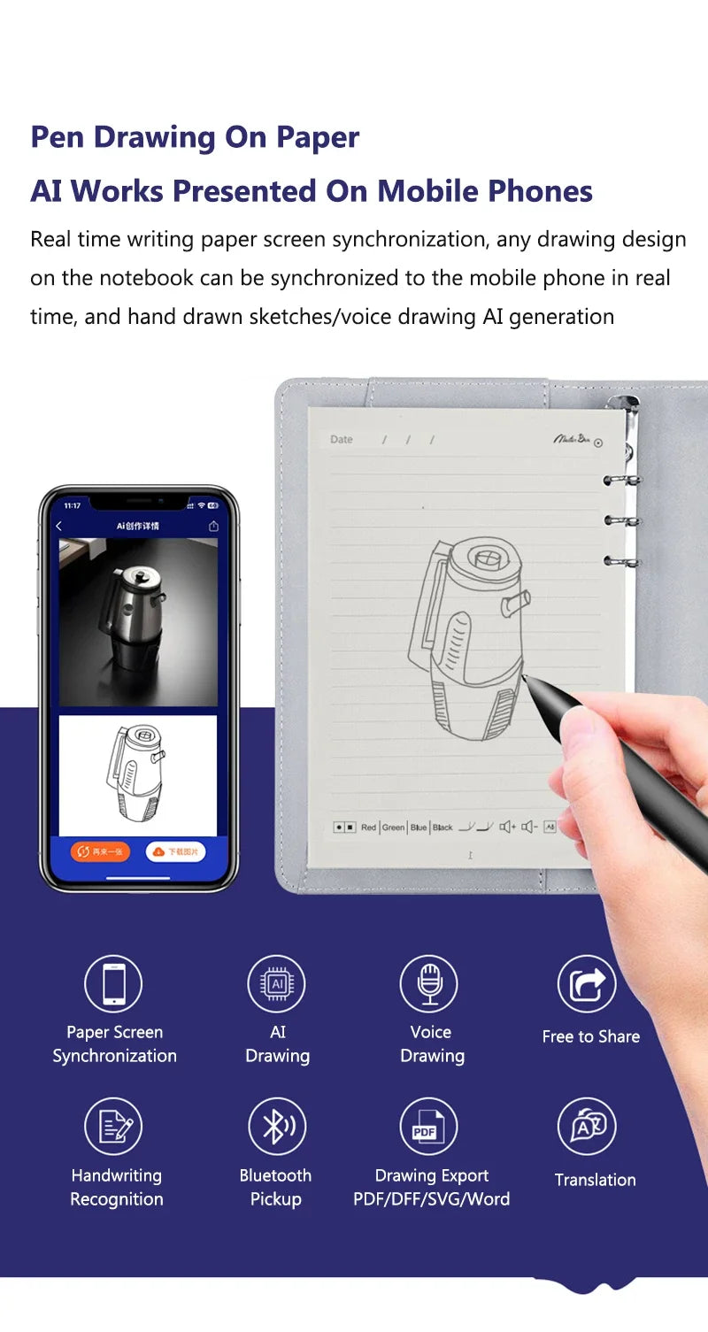 Digital Handwriting Note Book Smart Sync Pen Diary Writing Set AI Cloud Notebook Voice Drawing Bluetooth Real-time Transmission