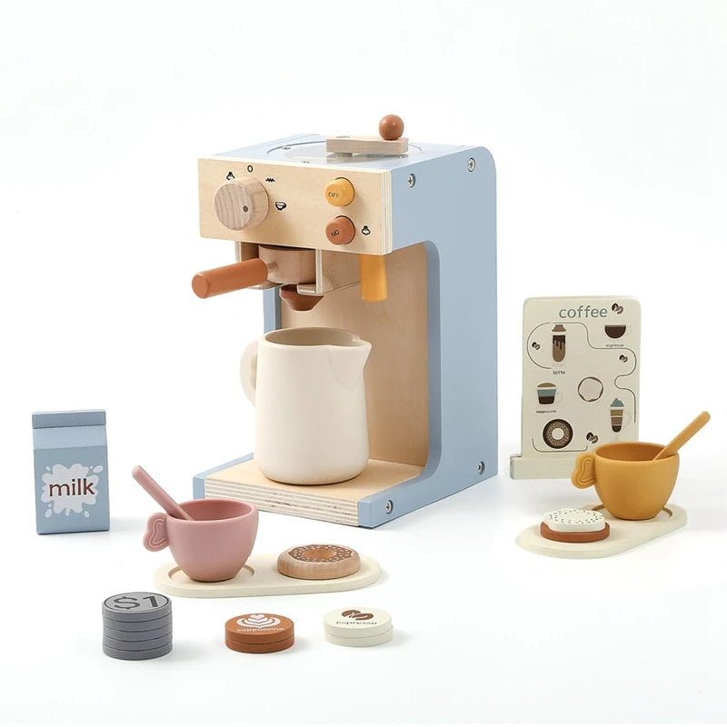 Kids Kitchen Toy Set Wooden Coffee Maker Set Simulation Cookie Maker Kit Pretend Play Educational Toy Block Educational Toy Gift