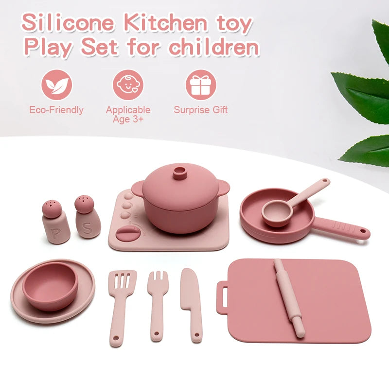 13 Pcs Set Silicone Cooking Play Set Toy Pretend Play Kitchen Tool Play Game Early Educational Toys for Toddlers Kids Gifts