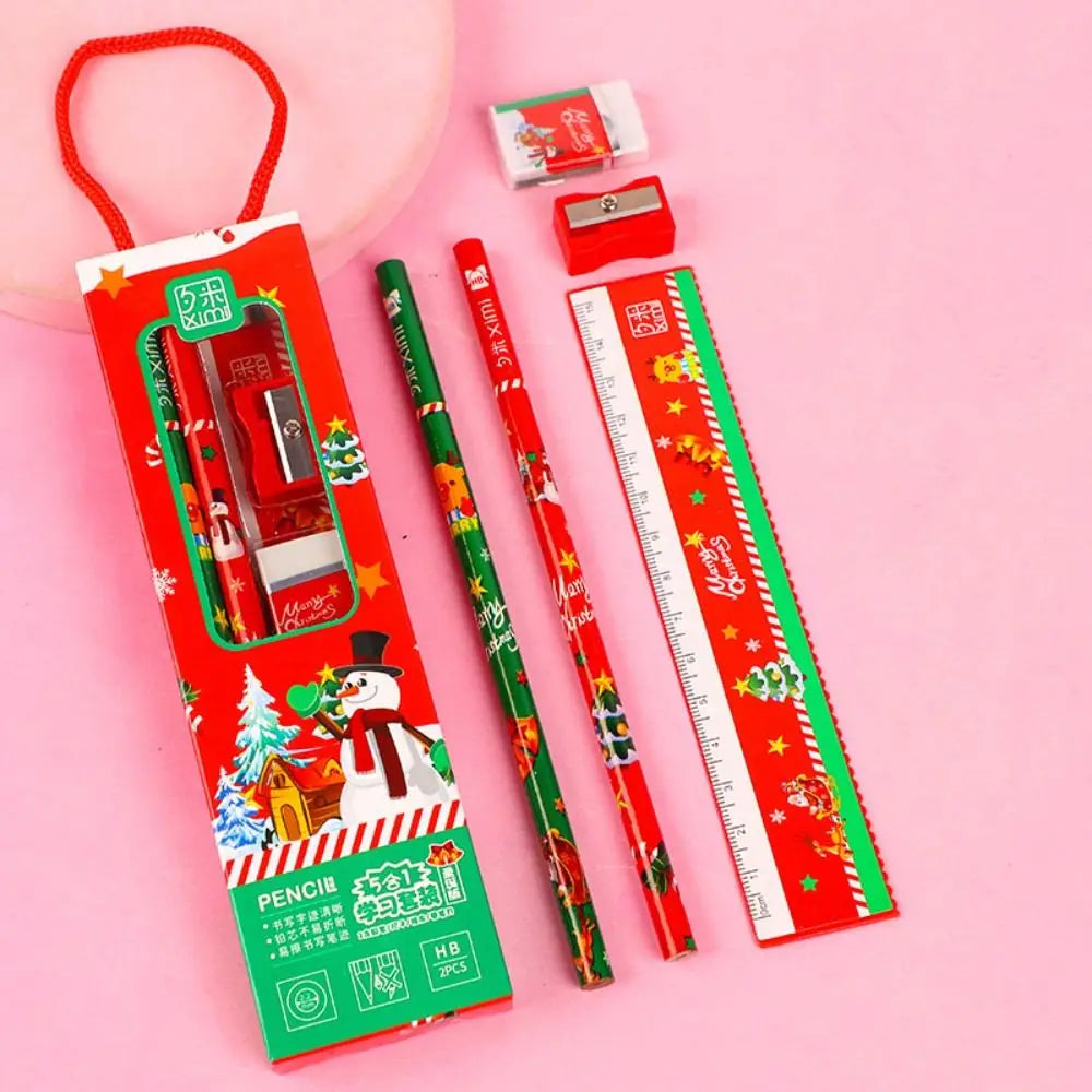Student Gift Box Christmas Stationery Set Memo Pads Ruler Christmas Pencils Eraser Pencil Kids Christmas Stationery Gifts