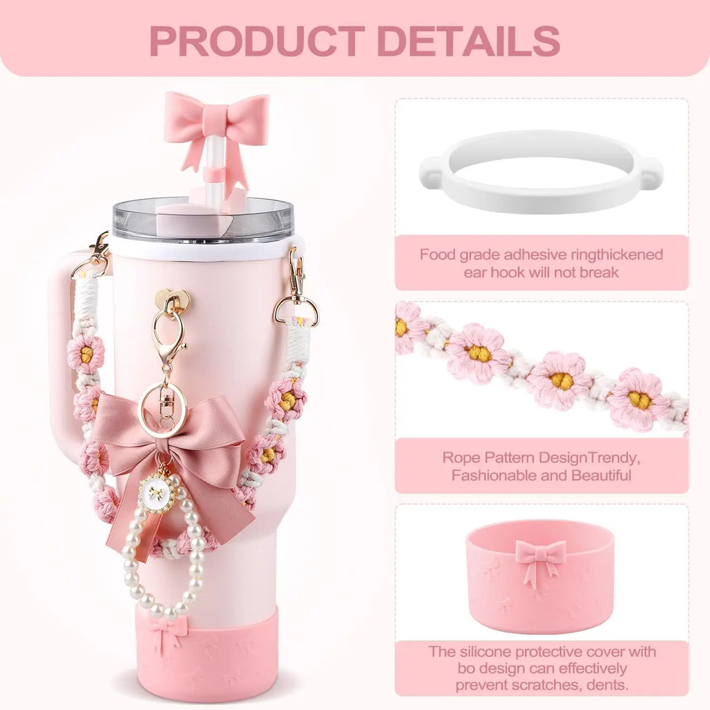6pcs Water Bottle Accessories Set for Stanley 40oz Tumbler Cup, Including  Handle Strap, Siliocne Boot, Bow Straw Cover