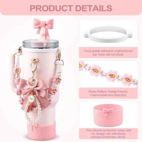 6pcs Water Bottle Accessories Set for Stanley 40oz Tumbler Cup, Including  Handle Strap, Siliocne Boot, Bow Straw Cover