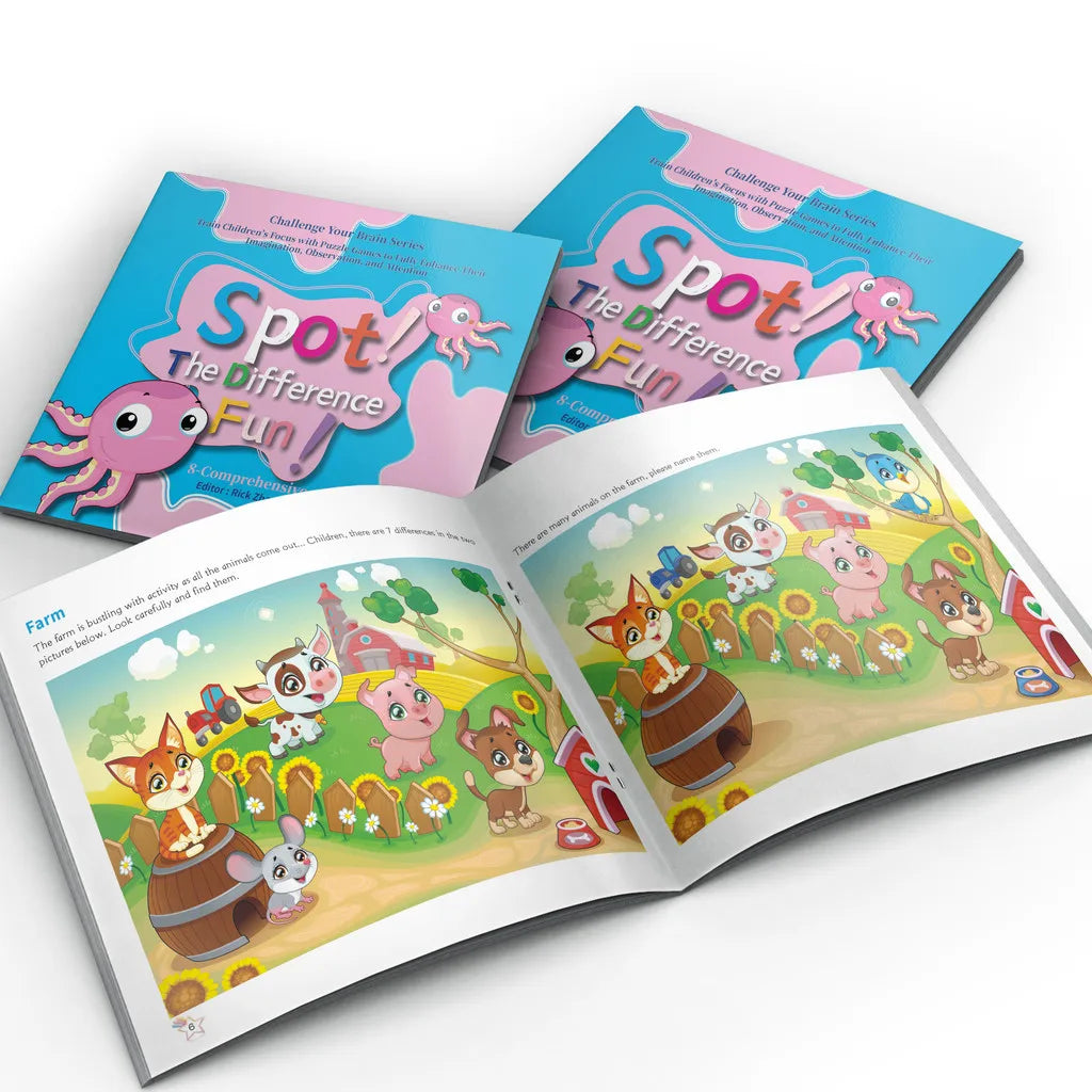 Spot the Difference Puzzle Books for Kids—8-Book Set (Shapes, Colors, Daily Life, Stories, Animals, Plants) — Find Activity