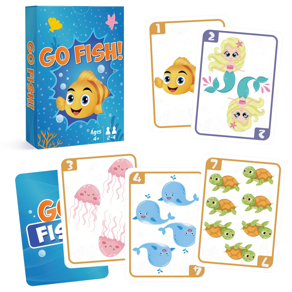 4 in 1  Kids Card Games: Go Fish, Old Maid, Memory Match, Slap Jack; Birthday Gifts for Boys and Girls Ages 4+; Educational Game