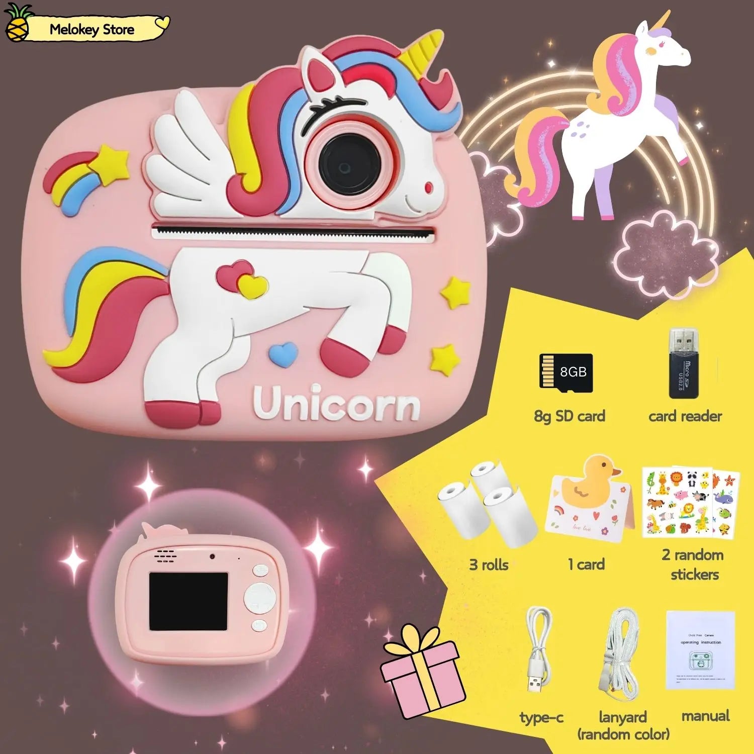 Birthday Gift Set Kids Photo Digital Camera Printer with Games Mini Digital Video Child Instant Print Camera Girl Boy Christmas