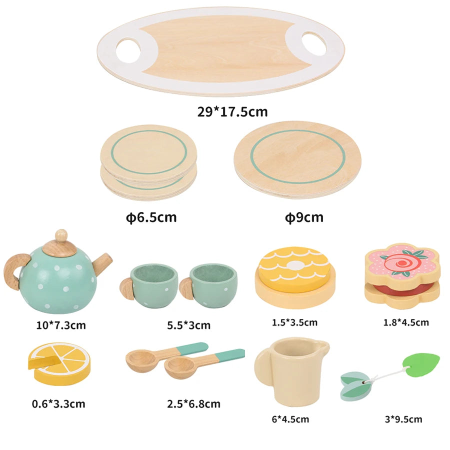 Wooden Afternoon Tea Set Toy Pretend Play Food Learning Role Play Game Early Educational Toys for Toddlers Girls Boys Kids Gifts