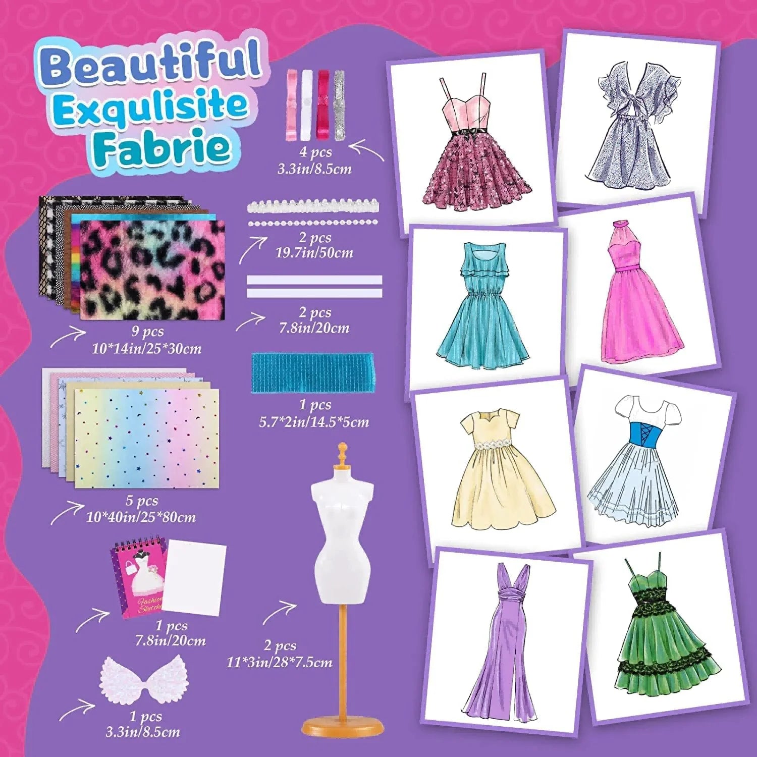 Fashion Design Set Sewing Kit for Kids DIY Princess Dress Clothing Set Handmade Design Kit DIY Toy Collector Gift for Girls