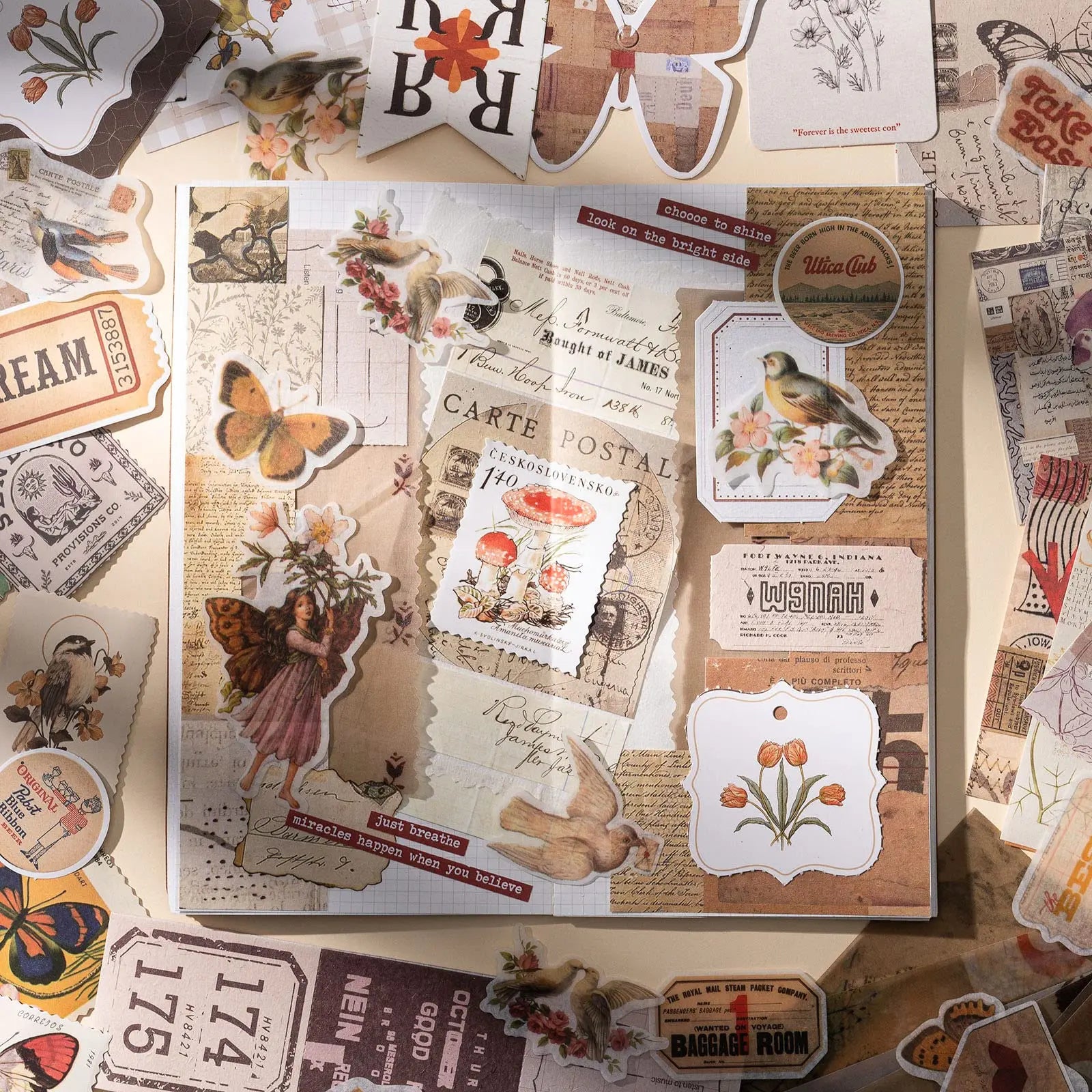 Vintage Scrapbooking Kit with Quote Stickers Gift Set