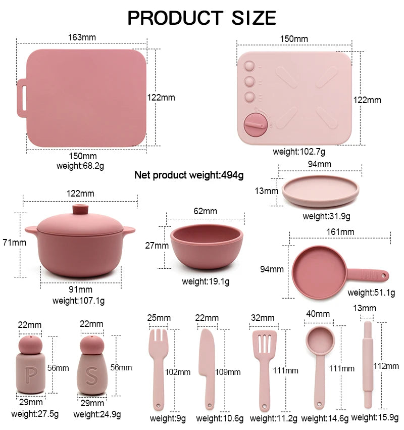 13 Pcs Set Silicone Cooking Play Set Toy Pretend Play Kitchen Tool Play Game Early Educational Toys for Toddlers Kids Gifts