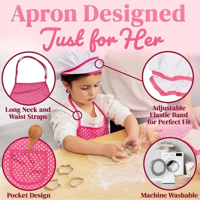 11Pcs/Set Kids Cooking Baking Set Kitchen Pretend Play Toys Includes Apron Chef Hat Mitt & Utensil Birthday Xmas Gifts for Girls