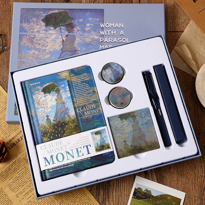 Vintage Handbook Gift Box for Students And Teachers Van Gogh Monet Oil Painting Art Handbook Material Set