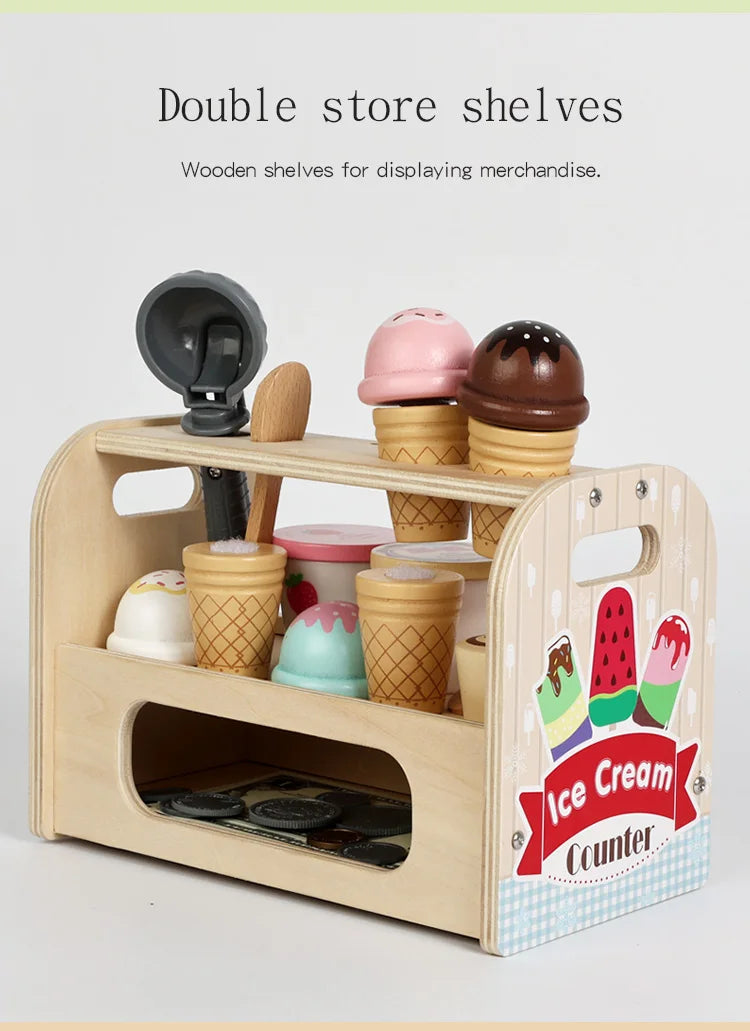 Ice Cream Cart Toy Set - Includes Ice Cream Cones Ice Cream Scoop And Toppings - Perfect Gift For Pretend Play Party Games
