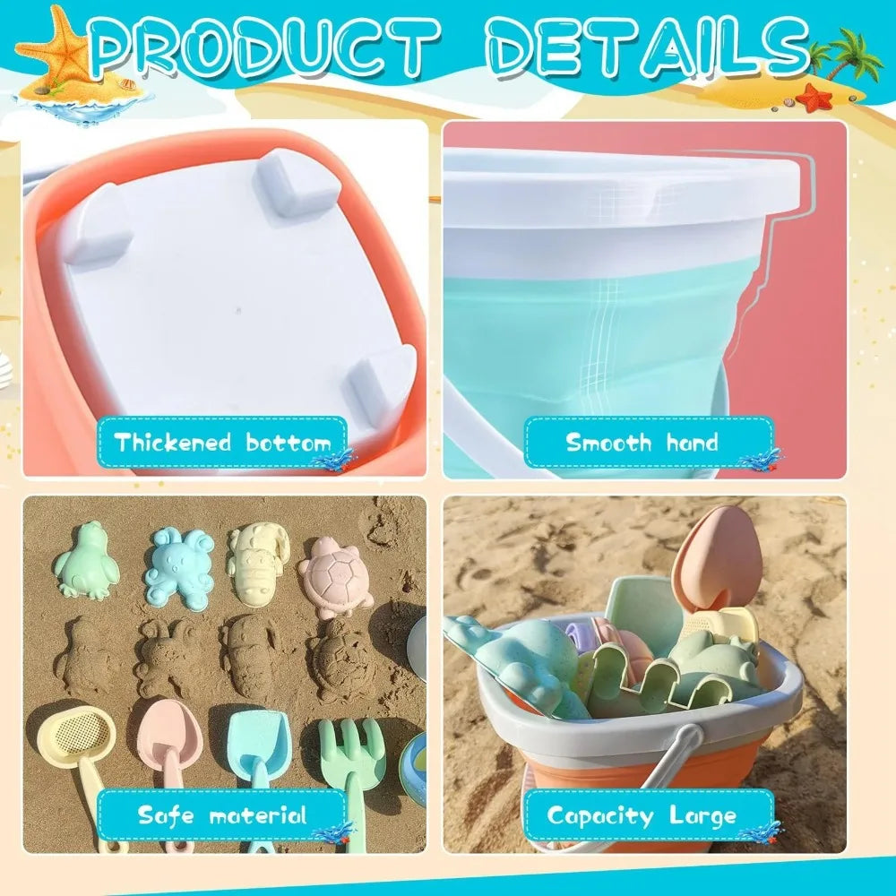 Kids Beach Sand Toys Set Beach Toys Sand Molds Beach Bucket Beach Shovel Tool Kit Sandbox Toys for Toddlers Outdoor Play Gift